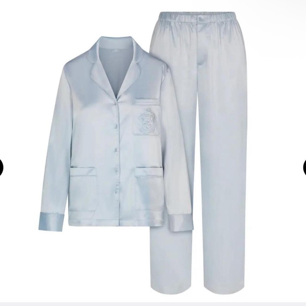 Skims Light Blue Satin Pajama Set